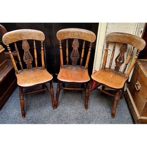 761 - Three 19th century well figured elm farmhouse chairs