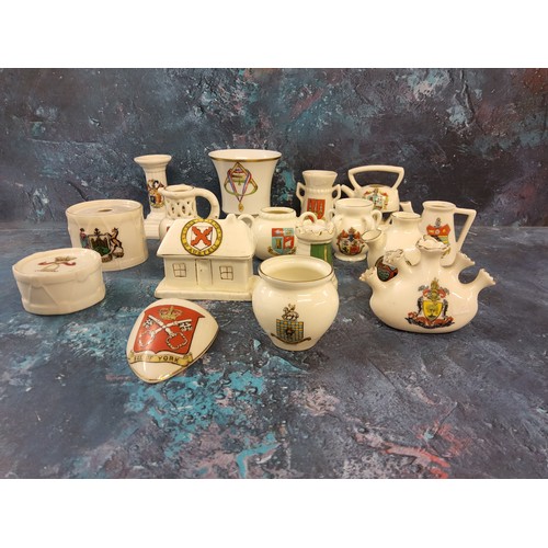 17 - Crested Ware - drums, vases, cottage, candlestick, etc