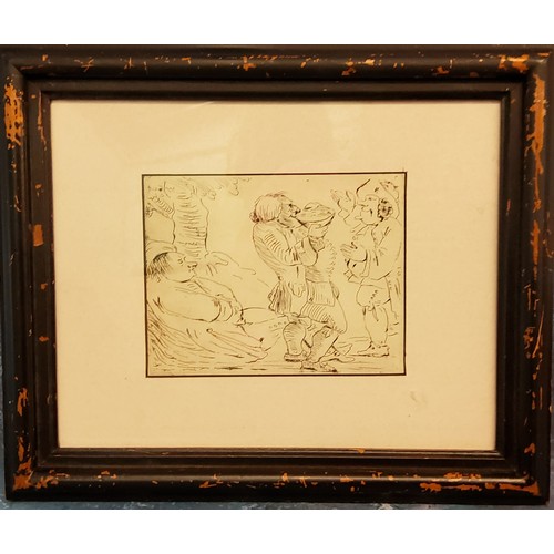 24 - After Rowlandson, a comical sketch, of jolly topers indulging, 11cm x 14cm, framed