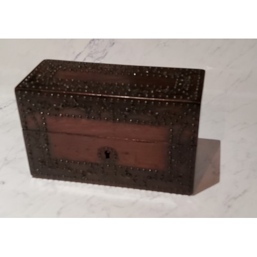 40 - A 19th century French rosewood scent box, banded with cut steel studs, 11.5cm high, c.1890