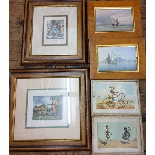 99 - English School, A Pair, Sailing Boats off the Coast, 12cm x 19cm, maple frames;   Thomas T... 