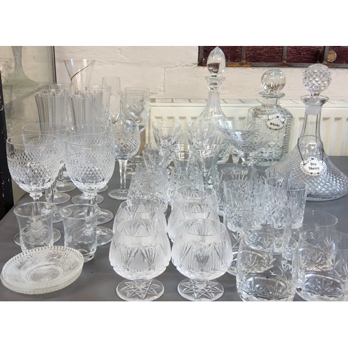 195 - Glassware - a ships decanter and stopper;  others;  wine, champagne,  brandy, whisky ... 