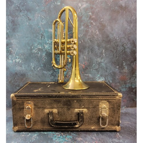 167 - A brass trumpet, cased