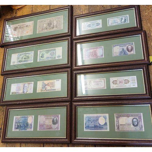 158 - A two  Banco de Espana 50 Pesetas notes, framed;  others, 5, 10, 25, 50;  a pair CTO ... 