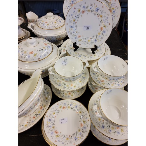 137 - A Coalport English Garden dinner service, comprising meat plate, two tureens, six soup bowls and sta... 