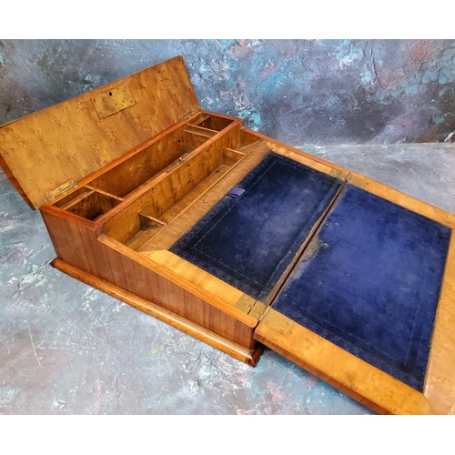 203 - A 19th century French kingwood writing slope, the slope front quarter veneered, velvet writing surfa... 