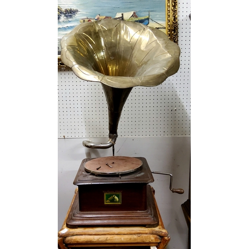 768 - His Masters Voice gramophone with a collection of early 20th century records, some ABBA and other 20... 