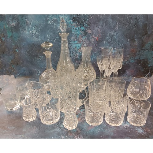 147 - Cut Glass - decanters, tumblers, brandy, wine and other glasses