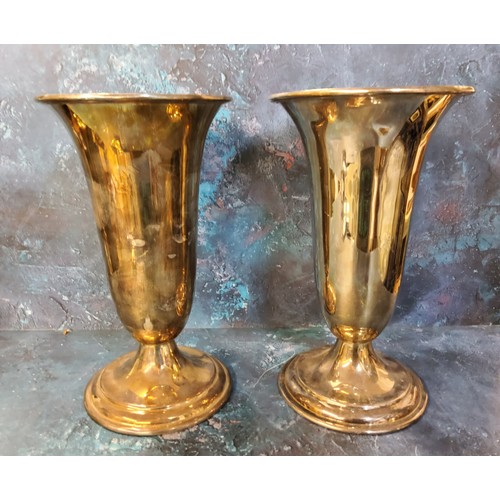 117 - A large pair of E.P.N.S. trumpet shaped vases, 30cm highFull VAT on this lot