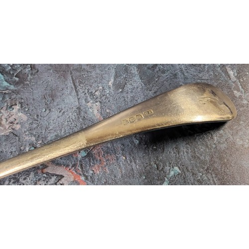 35 - A George V silver Hanoverian and Rat Tail pattern soup ladle, 30cm long, Aiken Brothers, Sheffield 1... 