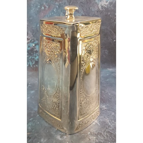 85 - A Victorian rounded square water pot and cover,  each side with vacant oval cartouches alternating c... 