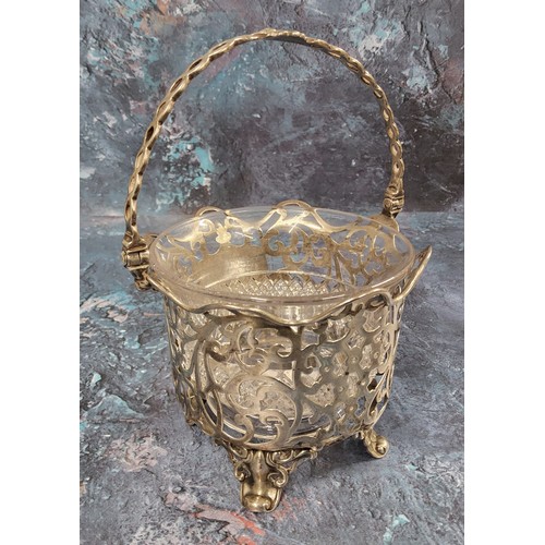 94 - A Victorian silver sweetmeat basket, undulating rim, the sides pierced with scrolling foliage, pierc... 