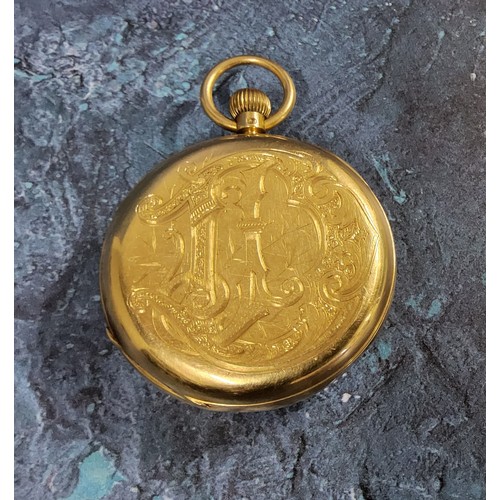 186 - A Victorian 18ct gold open faced pocket watch, keyless fusee movement marked 72458, white enamel dia... 