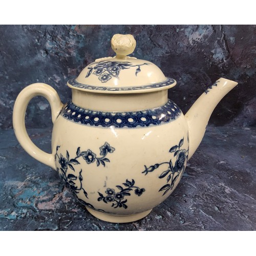 326 - A Worcester Ribbon Root pattern globular teapot and cover, decorated in underglaze blue with stylise... 