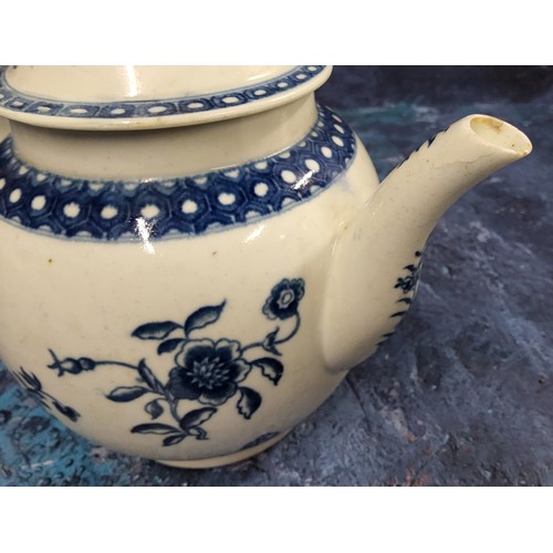 326 - A Worcester Ribbon Root pattern globular teapot and cover, decorated in underglaze blue with stylise... 