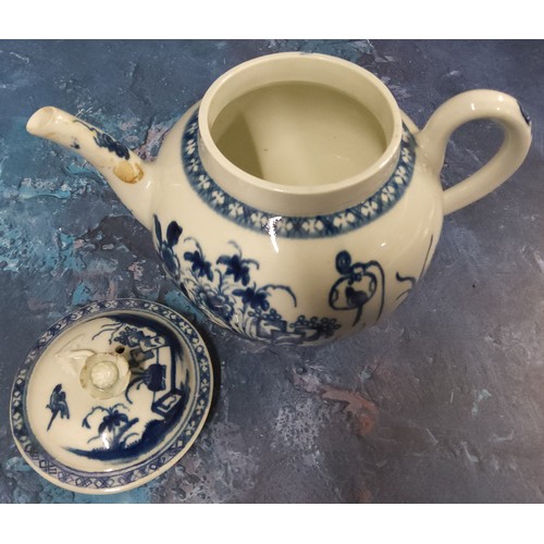 327 - A Worcester globular Bird in a Ring pattern globular teapot and cover, decorated in underglazed blue... 