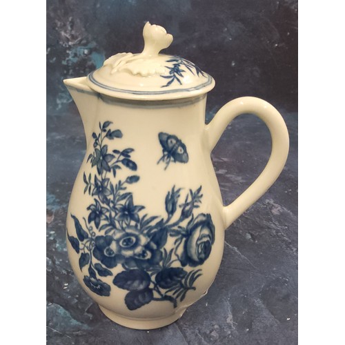 336 - A Worcester Three Flower pattern sparrow beak jug and cover,  printed in underglazed blue, flower fi... 