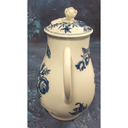 336 - A Worcester Three Flower pattern sparrow beak jug and cover,  printed in underglazed blue, flower fi... 