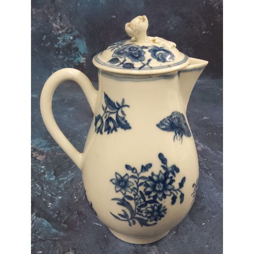 336 - A Worcester Three Flower pattern sparrow beak jug and cover,  printed in underglazed blue, flower fi... 