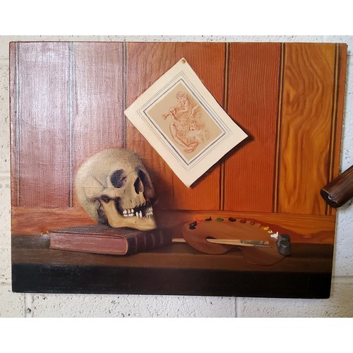 430 - A** Fremont, French School, Still Life Observation of Skull, Artist Pallet and Book, signed, oil on ... 