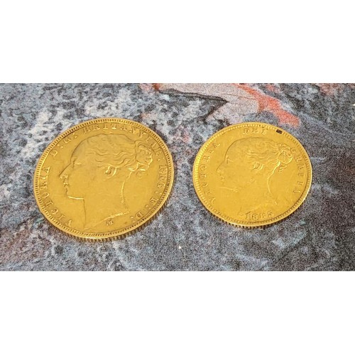 195 - A Victorian sovereign 'Bun Head', 1879, full sovereign; another 'Bun Head' & Shield half soverei... 