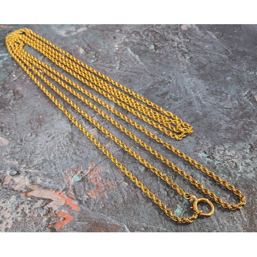 198 - A 9ct gold rope chain 142cms long, 15.7g