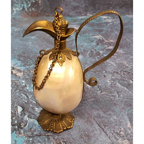 226 - A 19th century French gilt metal and mother-of-pearl novelty scent bottle, in the form of a ewer, 10... 