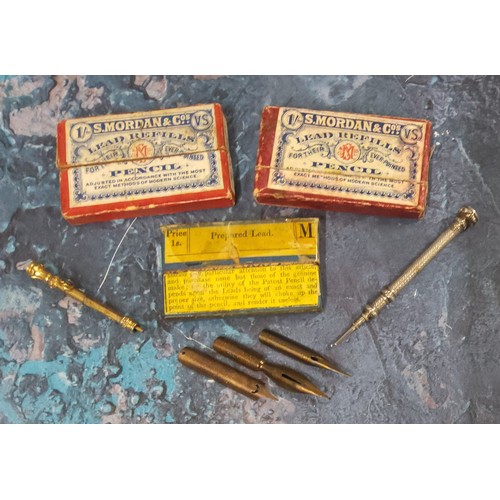 247 - S. Mordan & Co lead pencil refills in original card & wood boxes;  a gilt metal chatelaine c... 