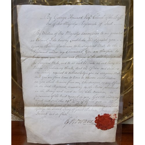 274 - Militaria & Medical Interest - a scarce George II handwritten letter by Sir George Howard Esq. C... 