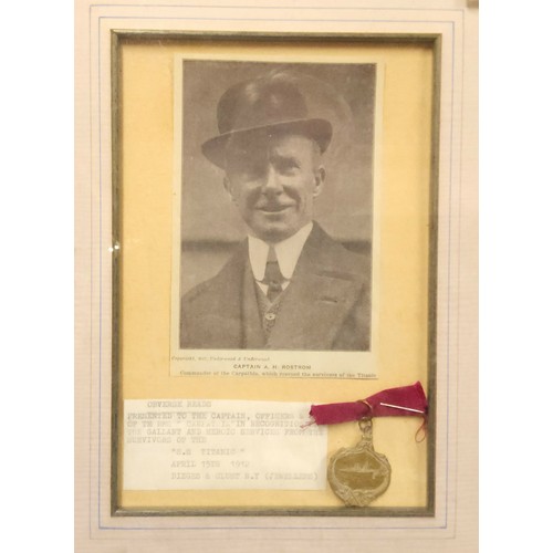 277 - Titanic Interest - R.M.S Carpathia / Titanic bronze medal, the verso reads, 'Presented to the Captai... 