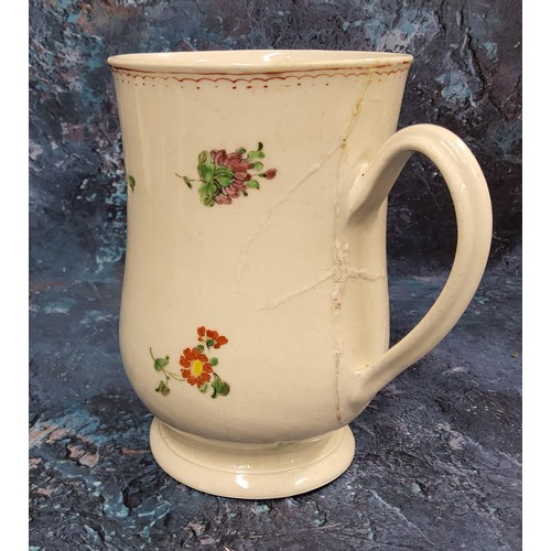 318 - A Plymouth baluster mug,  painted with colourful floral sprays and sprigs, crows foot border, 15.5cm... 