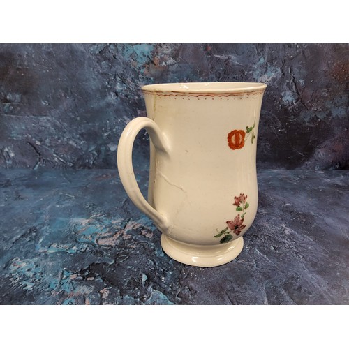 318 - A Plymouth baluster mug,  painted with colourful floral sprays and sprigs, crows foot border, 15.5cm... 