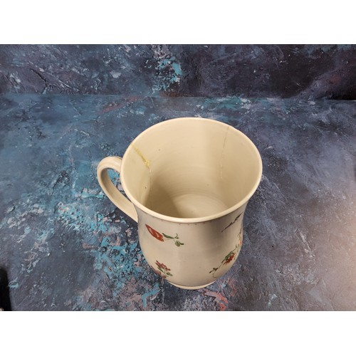 318 - A Plymouth baluster mug,  painted with colourful floral sprays and sprigs, crows foot border, 15.5cm... 