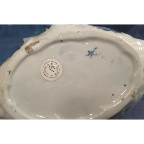 320 - A Worcester  double handled sauceboat,  lobed and moulded, painted with the Two-Handled Sauceboat La... 