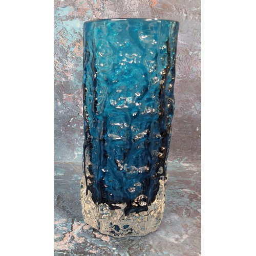 377 - A Whitefriars Kingfisher Blue Bark vase, Geoffrey Baxter, 19.5cm high, pattern 9689