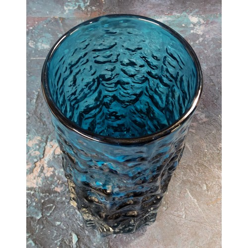 377 - A Whitefriars Kingfisher Blue Bark vase, Geoffrey Baxter, 19.5cm high, pattern 9689