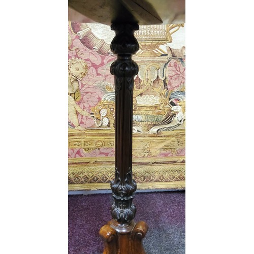 452 - An unusual rosewood wine table, the dished glazed top inset with circular hand painted watercolour b... 