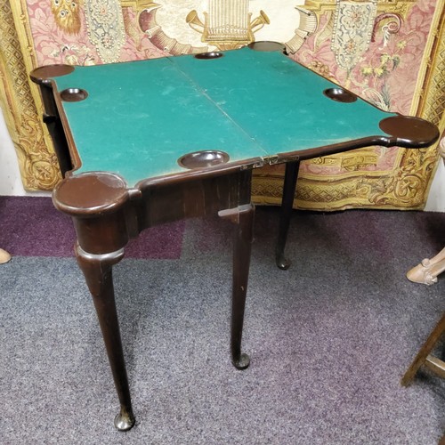 456 - A George II 'red walnut' card table,  folding top enclosing an inset baize lined playing surface, co... 