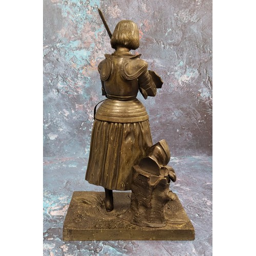 495 - French School, 19th century, a dark patinated bronze, Joan of Arc, she stands in full armour, with h... 