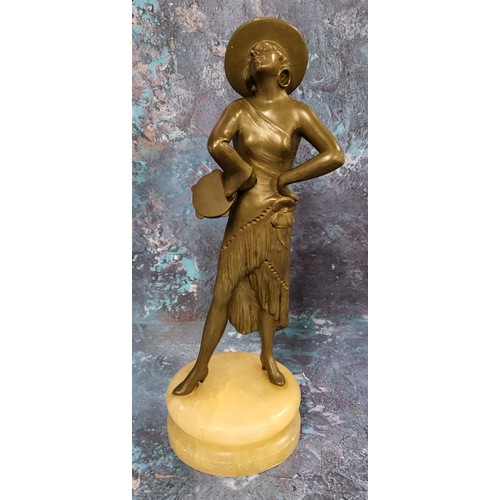 523 - Art Deco, a brown patinated bronze, Spanish Dancer, alabaster base, 28cm high