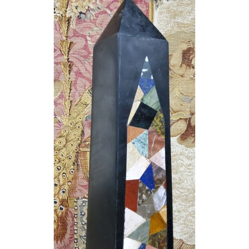 667 - An extremely large and impressive pietra dura obelisk, inlaid with malachite, lapis lazuli and speci... 