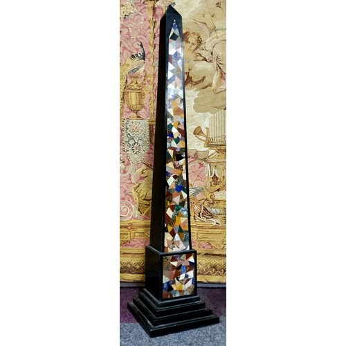 667 - An extremely large and impressive pietra dura obelisk, inlaid with malachite, lapis lazuli and speci... 