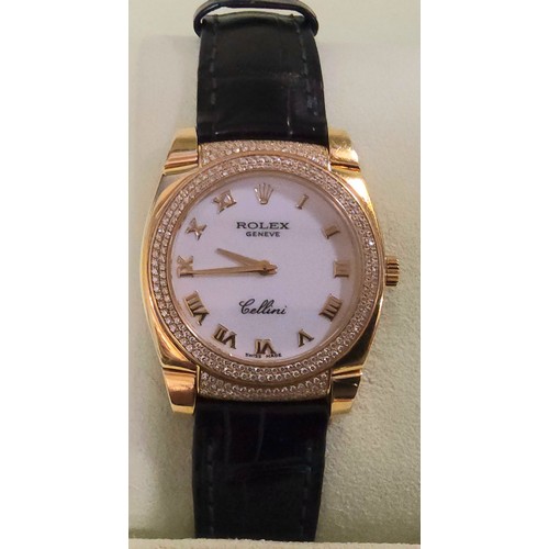 189 - A Rolex Cellini 18ct gold & diamond lady's wristwatch, white dial, gold Roman numerals, gold han... 