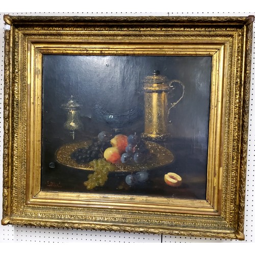 463 - E** Didier (19th Century) Still Life, Fruit, Tankard and Plater, signed, oil on canvas, signed, 53.5... 