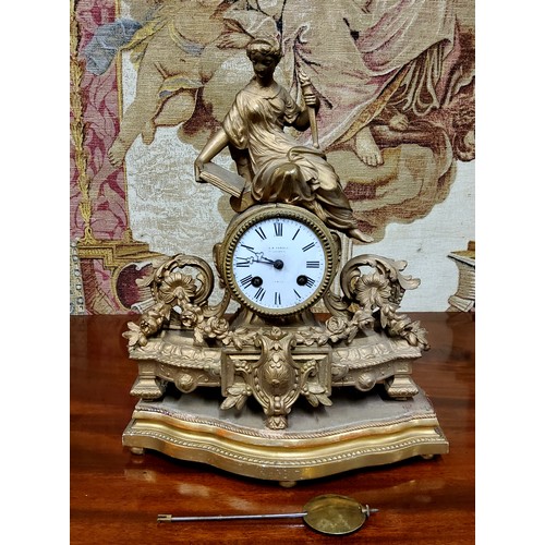 427 - A French gilt metal figural mantel clock, 7cm white enamelled dial, inscribed J B Yabsley, twin wind... 