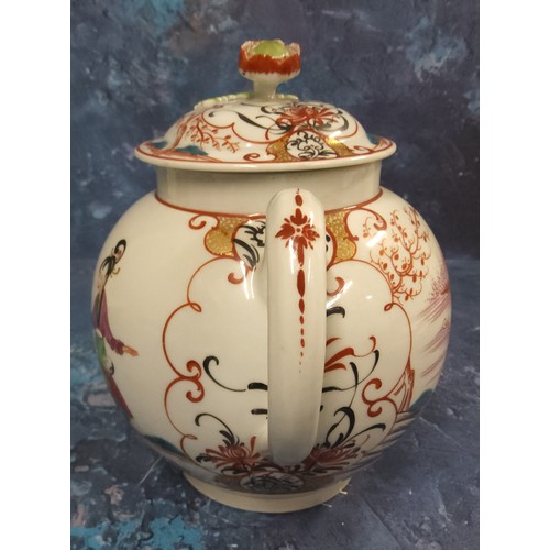 323 - A Worcester globular Boy at the Window teapot and cover, painted with traditional Chinoiserie tablea... 