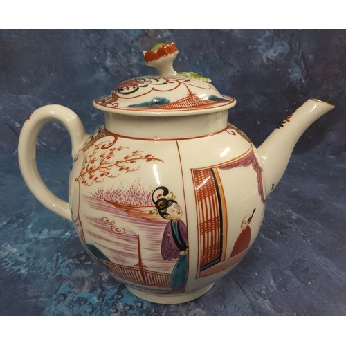 323 - A Worcester globular Boy at the Window teapot and cover, painted with traditional Chinoiserie tablea... 