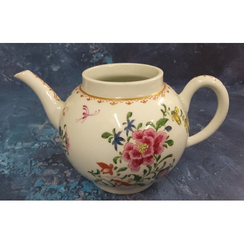 313 - A Worcester teapot,  painted in famille rose style with a large chrysanthemum and other sprays, 13.5... 