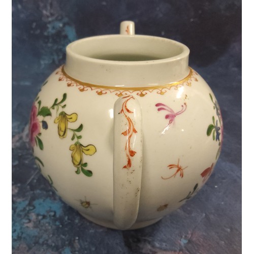 313 - A Worcester teapot,  painted in famille rose style with a large chrysanthemum and other sprays, 13.5... 