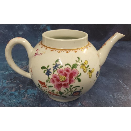 313 - A Worcester teapot,  painted in famille rose style with a large chrysanthemum and other sprays, 13.5... 